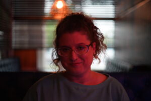 Beautiful woman in neon light.